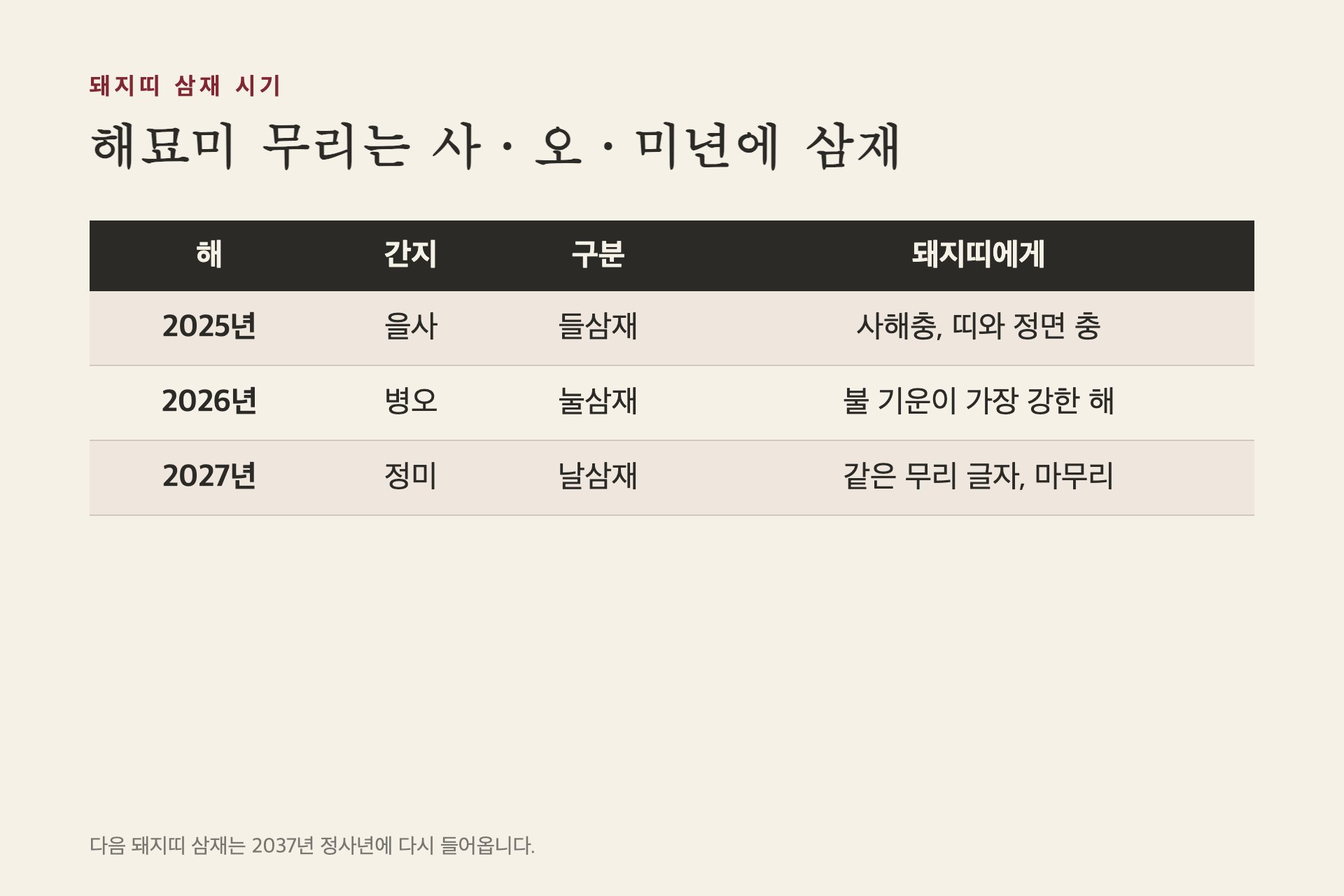 돼지띠 삼재 3년 표